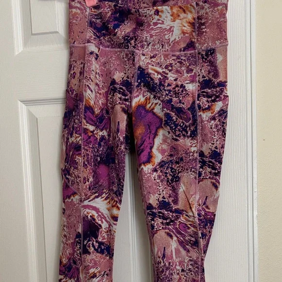 Stylish Women’s Pink and Purple Patterned Leggings - Picture 2 of 2